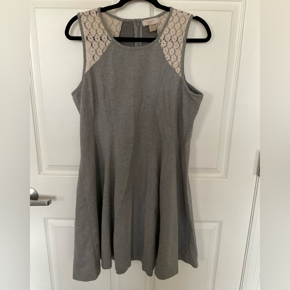 Loft Gray + Cream Sleeveless Dress, 14